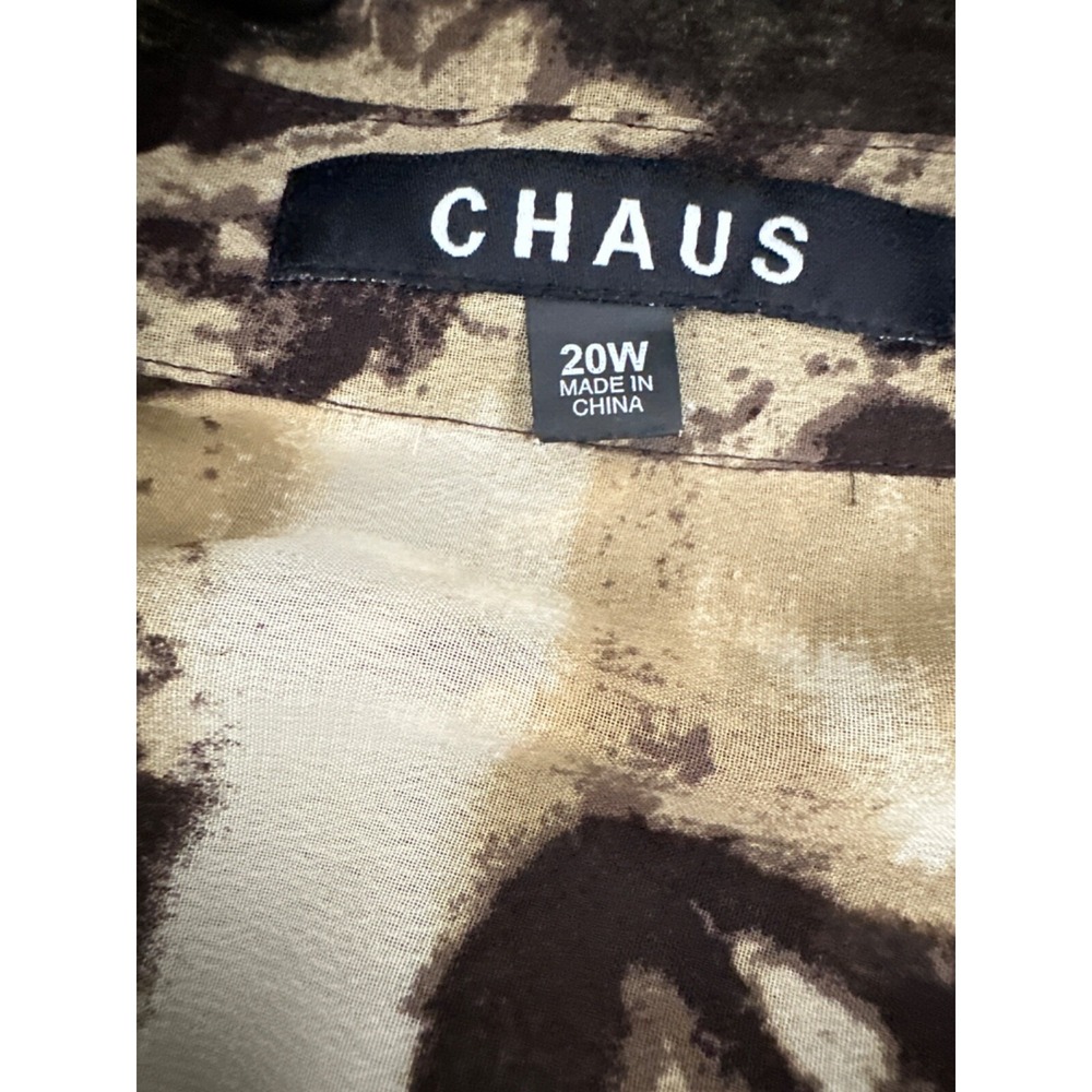 Chaus Blouse Size 20W Collared Button-Up Sheer Light & Dark Brown Polyester - Picture 5 of 5